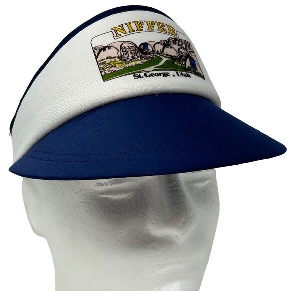 Vintage St George Utah Niffer Visor Hat Cap 80s Blue Strapback - Picture 1 of 9